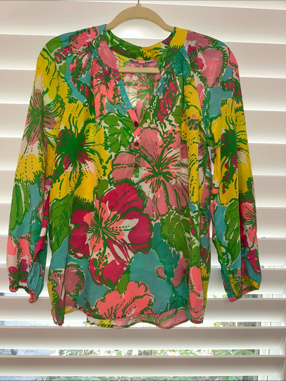 Lilly Pulitzer Multicolor Floral Tunic Blouse - Pink, Green, Yellow, Blue